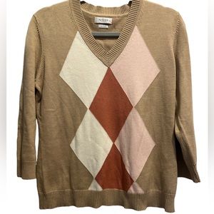 VAN HEUSEN - Argyle 3/4 Sleeve Sweater Sz Medium